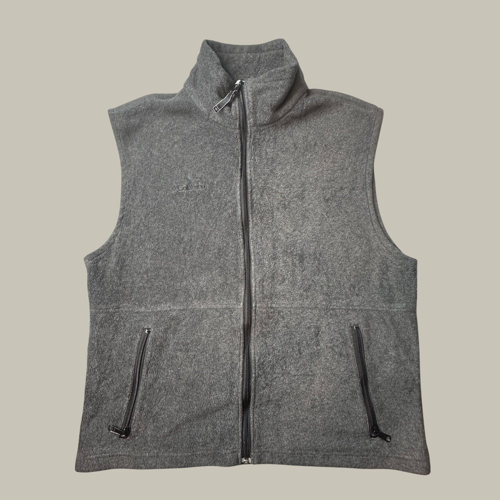 Columbia Vest Mens L WM1480 Gray Fleece Full Zip Sleeveless Jacket Outdoor